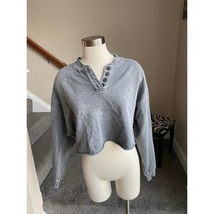 Urban Outfitters faded gray raw hem henley crop top, size XS